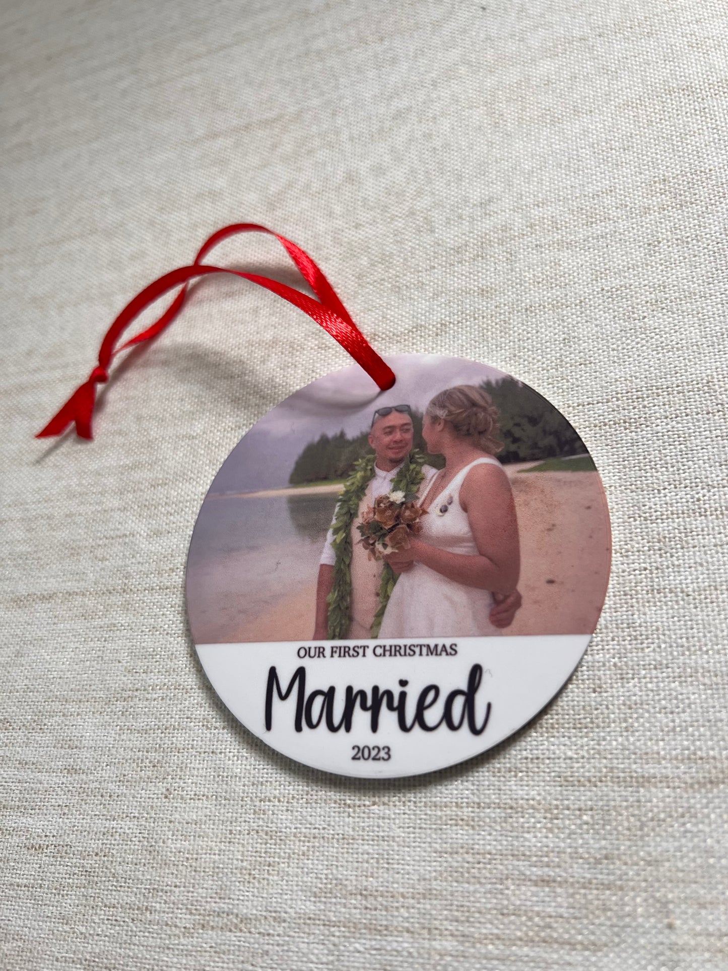 Our first Christmas married photo ornament