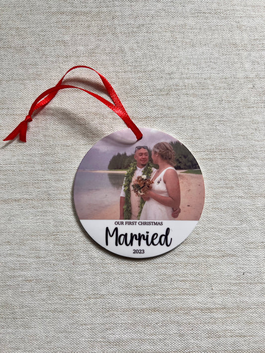 Our first Christmas married photo ornament